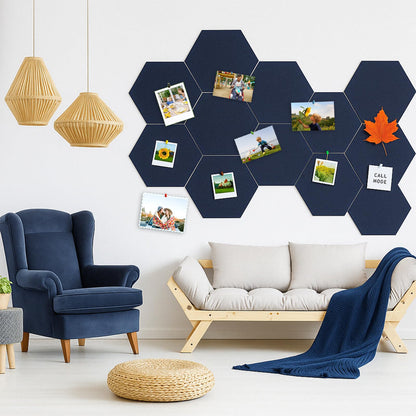 SEG Direct Hexagon Felt Cork Board Tiles, Hexagon Felt Bulletin Board Tiles Self Adhesive Picture Board, Memo Notice Tiles Pin Board for Walls Office, 11.8" x 10.2", 5PCS(Dark Blue)