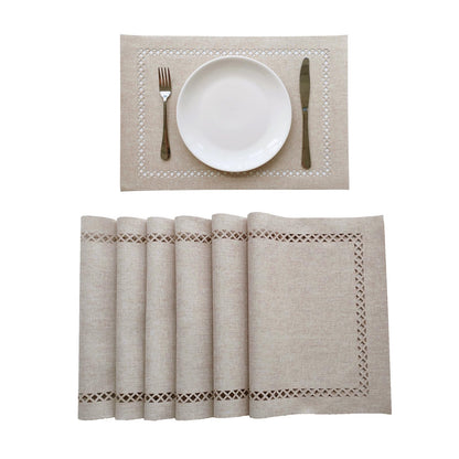 Placemats Set of 6 for Dining Table with Hollow Edge Design- Table Mats 12x 18 Inch, Cloth Place mats Machine Washable (Beige 6pcs)