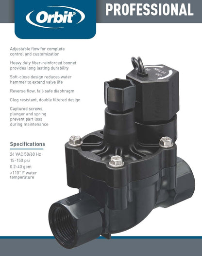 Orbit Pro 3/4" FPT L-Series Automatic Inline Sprinkler Valve with Flow Control - 57290