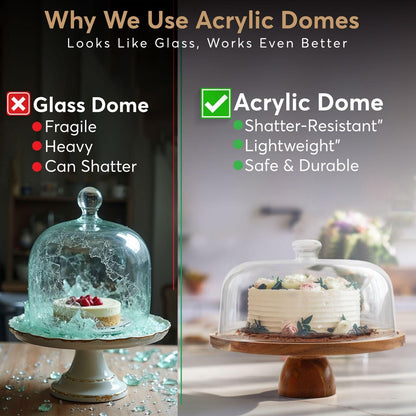 BreezyHome 2-in-1 Acacia Wood Cake Stand with Lid, Cake Stand with Acrylic Dome Light Weight, Strudy & Well Polished, Cake Plate with Lid for Parties, Weddings, and Everyday Use, Cake Display Stand with Lid