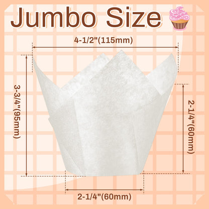Motiskyy 300 Pcs Jumbo Muffin Liners for Baking 2-1/4" x 4" Large Tulip Cupcake Liners Greaseproof Cupcake Wrapper Paper for Weddings Birthday Christmas Anniversaries Party (Light Brown,White,Brown)