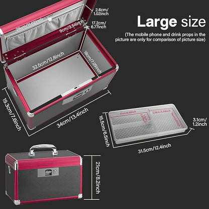 GODLONSEN Medicine Lock Box for Safe Medication - 13.4 x 7.6 x 8.2 Inches - Lockable Storage Box for Drugs, First Aid Kit Empty, Lock Boxes with Key for Home/Outdoor (Black & Red/Large)