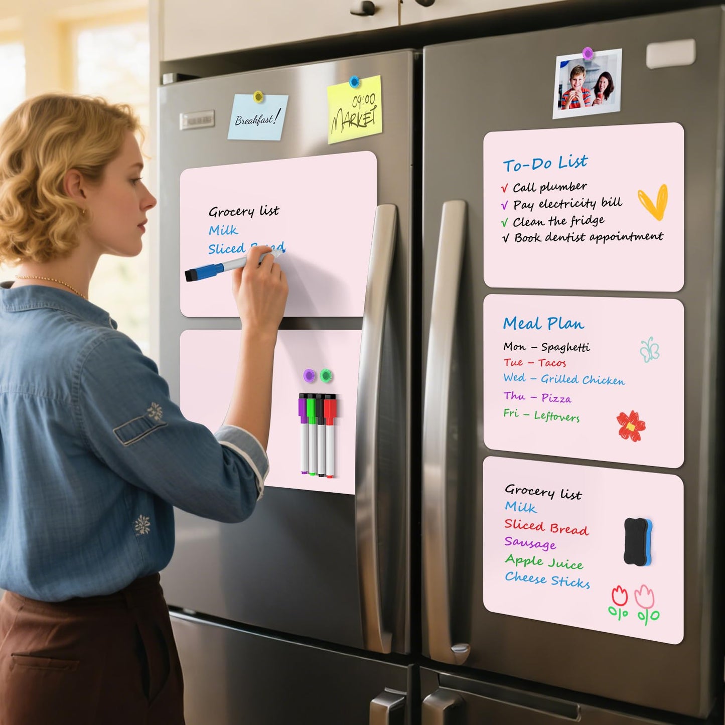 MaxGear 5 Pack Pink Magnetic Whiteboard for Fridge, 12 x 8 Inch Dry Erase Board for Refrigerator, Reusable Kitchen Planner, Magnetic Writing Board for Home, Includes 5 Markers, 5 Magnets and 1 Eraser