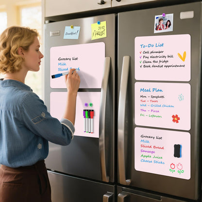 MaxGear 5 Pack Pink Magnetic Whiteboard for Fridge, 12 x 8 Inch Dry Erase Board for Refrigerator, Reusable Kitchen Planner, Magnetic Writing Board for Home, Includes 5 Markers, 5 Magnets and 1 Eraser