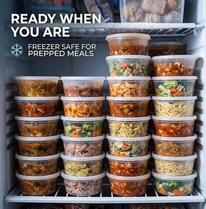 Mr Miracle 8OZ Deli Containers with Lids - 24 Pack of 8 oz Clear Airtight Reusable Plastic Food and Multi-Purpose Deli Containers - Microwave, Freezer, and Dishwasher Safe