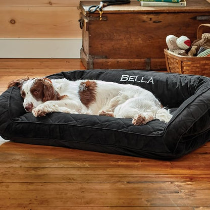 Orvis Comfort Fill-Eco Couch Dog Bed – Plush Three-Sided Bolster with Comfort Fill-Eco Cushion, Quilted Cover, Zip-Off & Machine Washable, Slate - Medium