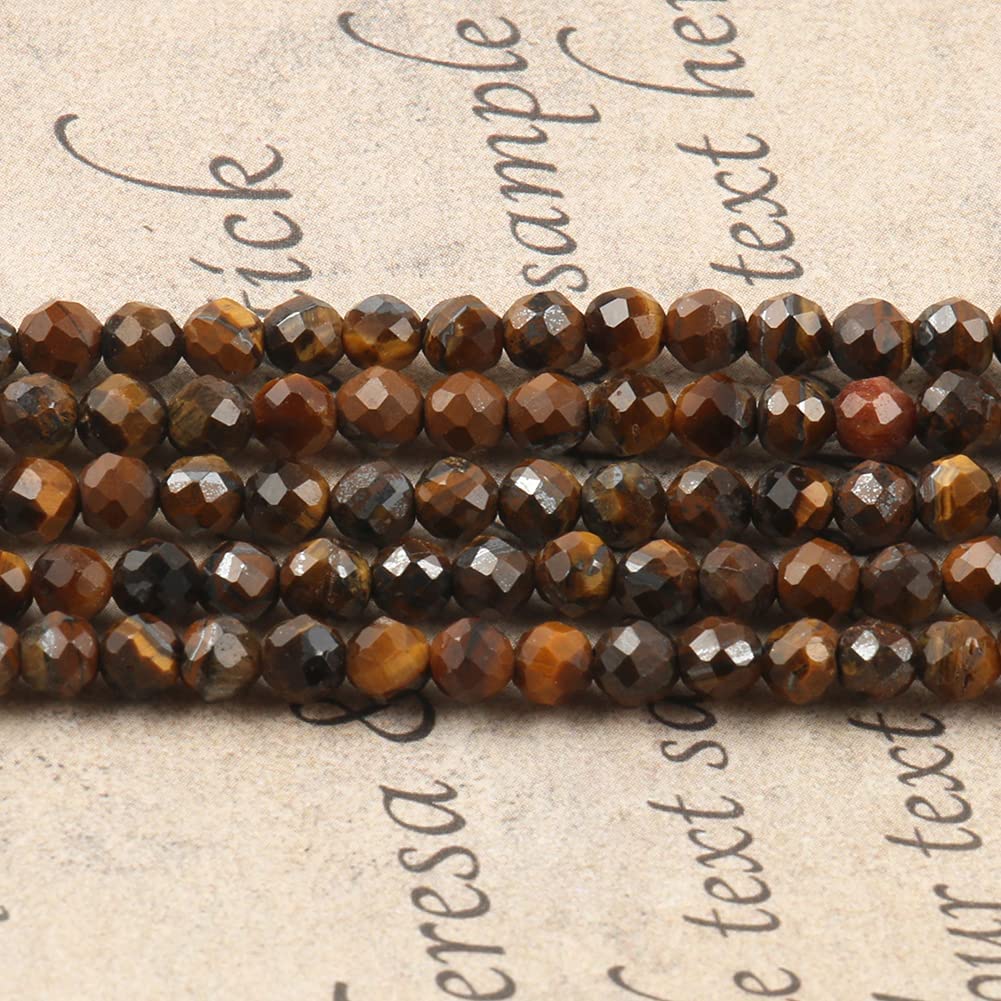 Song Xi 180pcs 2mm Natural Yellow Tiger Eye Gemstone Beads Faceted Round Loose Stone Beads for Jewelry Making