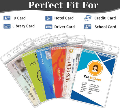 30 Pack Badge Holder, Plastic ID Badge Holder, Clear Waterproof ID Card Holder with Resealable Zip, 2.5" x 3.8" Vertical Name Tag Holder for Nurses and Office, Fits ID Card/Credit Card/Student Card