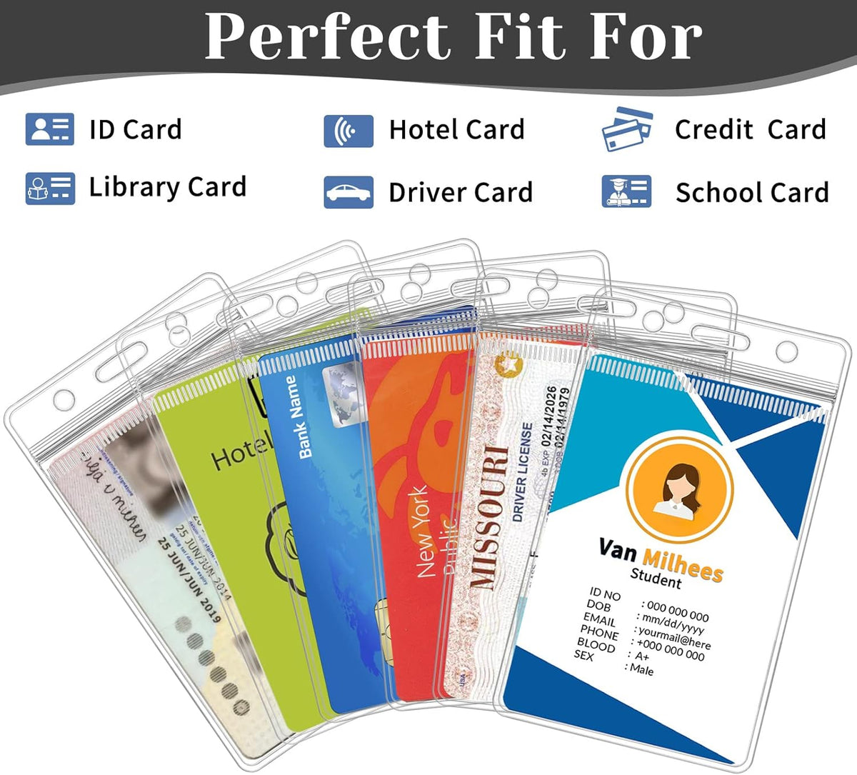 400 Pack Badge Holder, Plastic ID Badge Holder, Clear Waterproof ID Card Holder with Resealable Zip, 2.5" x 3.8" Vertical Name Tag Holder for Nurses and Office, Fits ID Card/Credit Card/Student Card