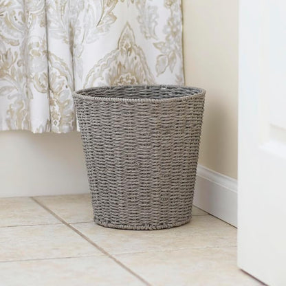 Household Essentials Woven Waste Basket, Gray Paper Rope Waste Bin for Bathroom, Bedroom, Office