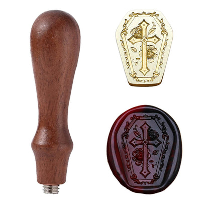 Halloween Wax Seal Stamp,Gothic Cross Brass Stamp Head with Rose for Creative DIY, Envelope Sealing, Invitations and Greeting Cards