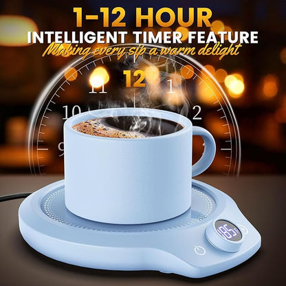 Fast Heating Mug Warmer - 4 Temp Settings & 1-12H Timer, Coffee Cup Warmer Plate for Desk Auto Shut Off, Ideal Beverage Warmer Gift for Coffee, Tea, Milk (Blue)
