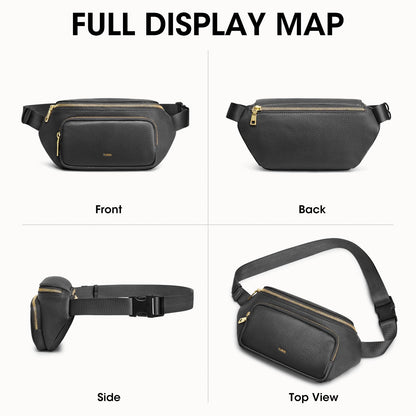 Kattee Fanny Packs for Women, Leather Crossbody Bags for Women Trendy, Small Belt Bag,Fashion Waist Packs with RFID Blocking, Black