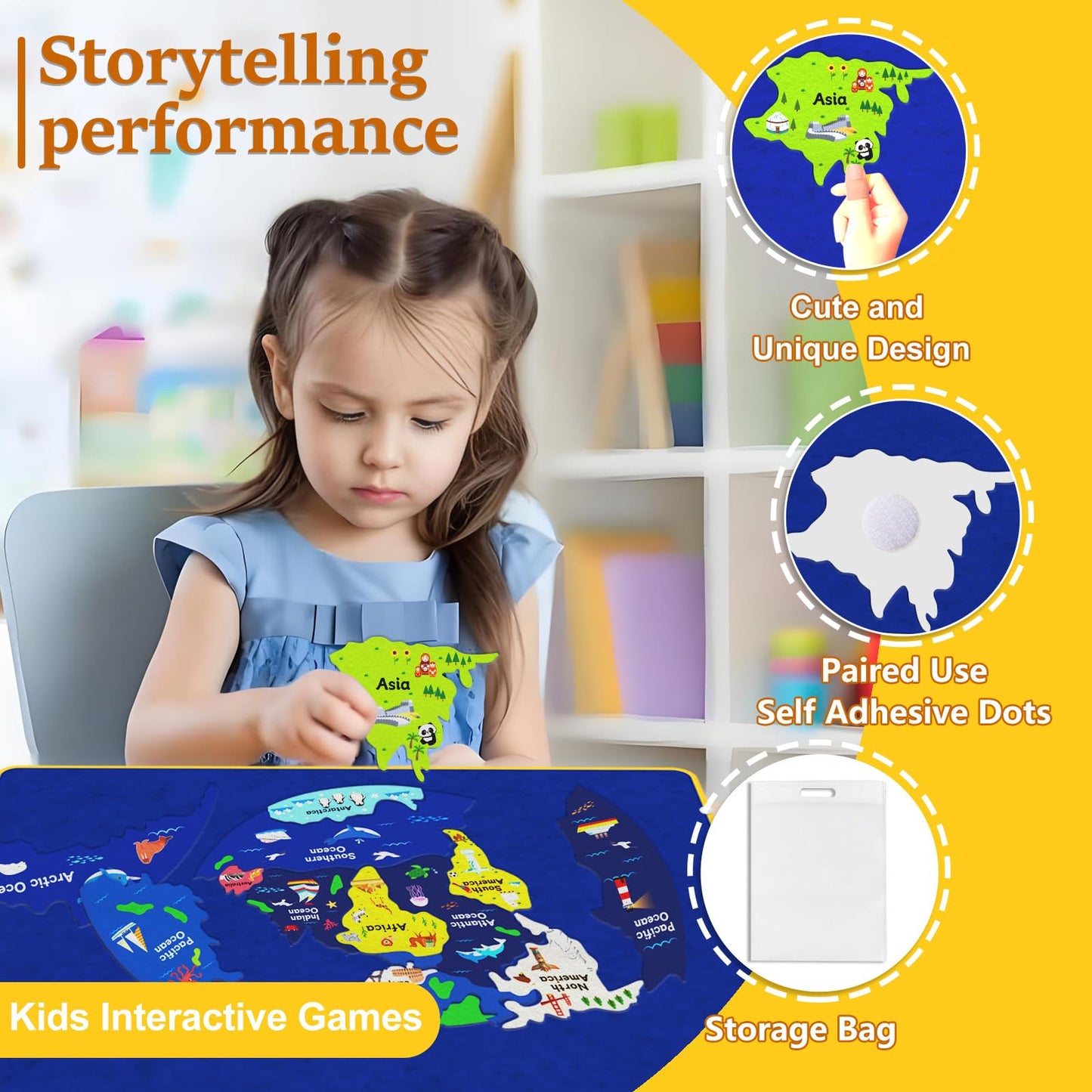 Ai fsem 15 Pcs Continents Puzzle for Kids Felt Story Board Pieces Flannel Board for The Classroom Learning Globe World Map Puzzle for Toddlers