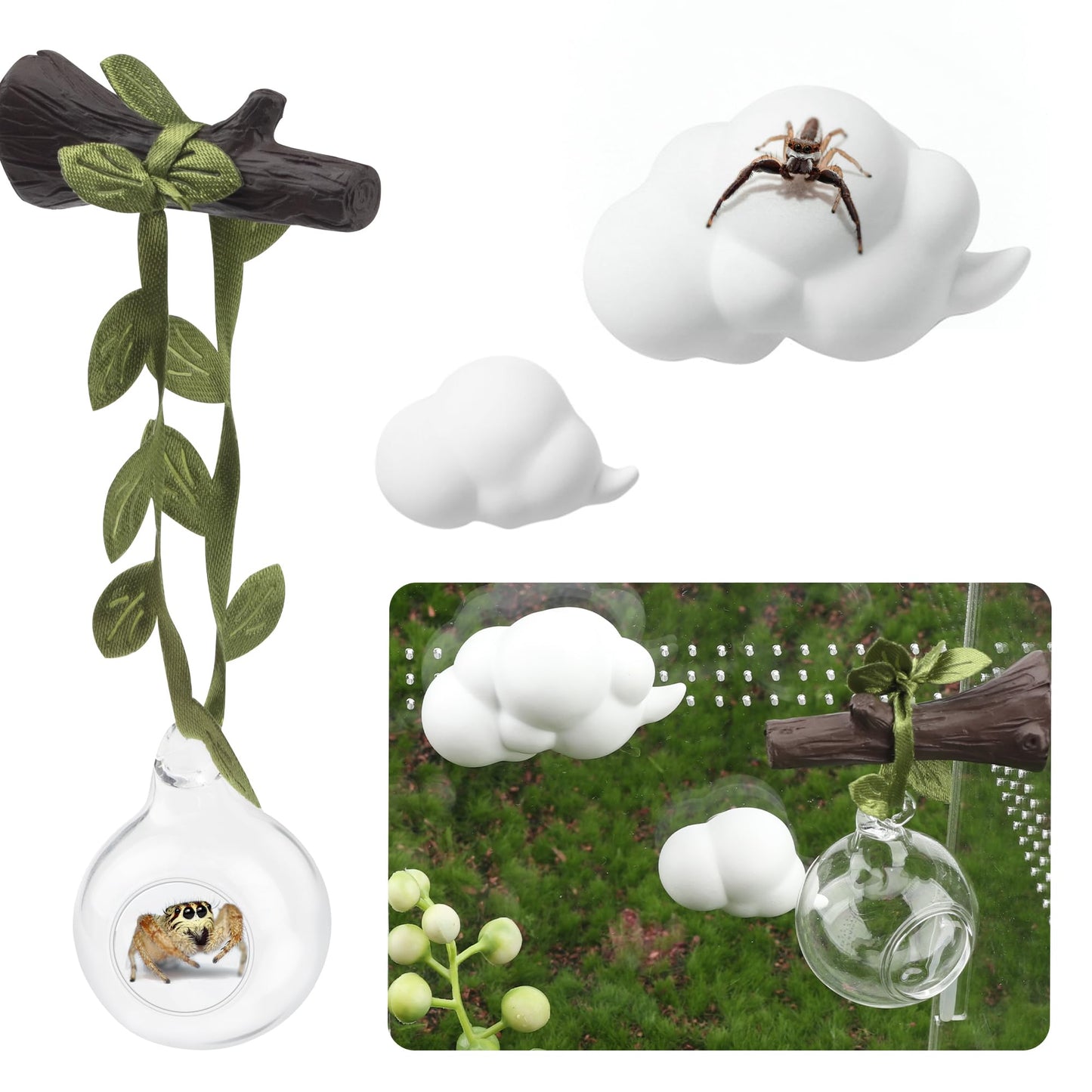 GAGILAND 4 Pcs Jumping Spider Accessories Glass Ball Habitat Cloud Platform Ledges Jumping Spider Hide for Decorating Jumping Spider Enclosure Climbing & Exploration