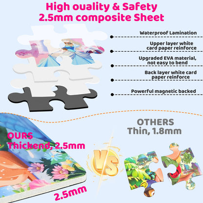Princess Magnetic Puzzles for Toddlers 3-5 3 * 20 PCS Princess Themes Puzzle Magnetic Puzzles for Girls 4-6 Travel Puzzles or Airplane/Car/Road Trip Gift Toys for Girl 4-8 Years Old