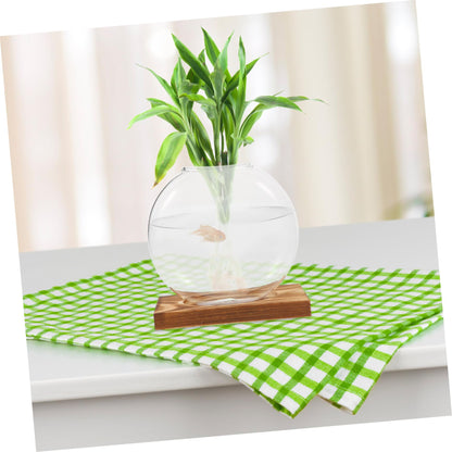 Toyvian Transparent Hydroponic Propagation Vase with Wooden Base Soil Glass Planter for Indoor Plants Terrarium Jar for Root Observation Versatile Decorative Hydroponic Station for Home