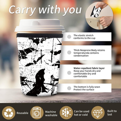 AMZXCFGL 3 Pack Reusable Neoprene Insulator Sleeve for Iced Coffee Cups, Cute Funny Coffee Cup Sleeve, Universal Fit 16-32oz Cups for Hot Cold Beverages Cute Black Bats