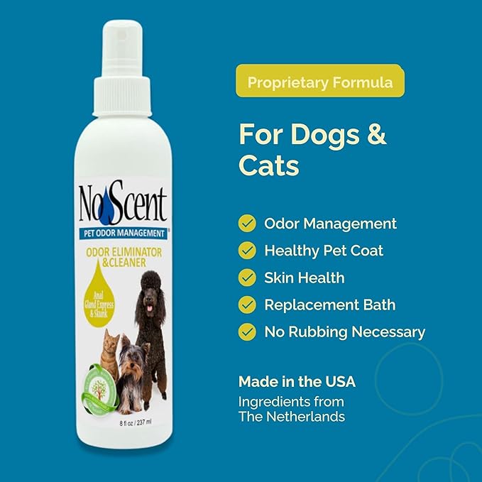 No Scent Anal Gland Express & Skunk Spray Pet Fur Cleaner for Dogs & Cats (8 Fl Oz / 237 mL)
