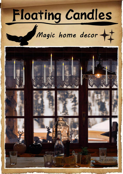 Leejec 20pcs Flameless Taper Floating Candles with Magic Wand Remote, Flickering Warm Light, Battery Operated 6.1" LED Electric Window Candle, Decor for Christmas, Wedding, Halloween, Birthday Party