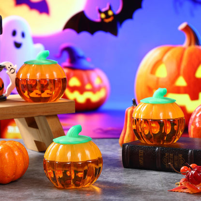 Baderke 30 Pcs 6.8 Oz/ 200ml Plastic Pumpkin Jar with Lids Halloween Pumpkin Candy Jar Small Cookie Containers Clear Potion Bottles for Drinking Thanksgiving Gift Autume Party Decoration