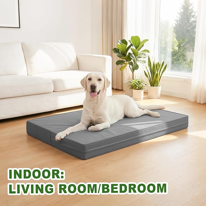 Vonabem Outdoor Waterproof Large Dog Bed Washable, Cooling Wipeable Leather Pet Bed with Removable Cover Reversible, Durable Foam Orthopedic Anti-Slip Dog Pads Wipeable 36"x27" Grey