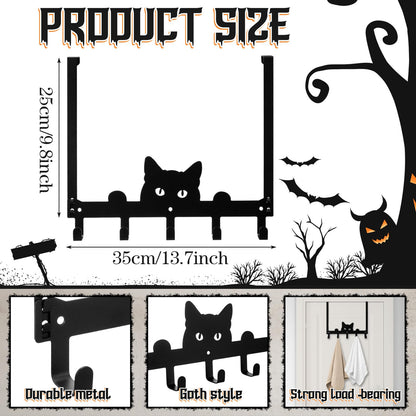 Moxweyeni Black Cat Over the Door Hooks Heavy Duty Organizer Rack for Towel Wall Mount Bathroom Decor Door Hanger Hooks for Hat Coat Cloth Keychain Bag