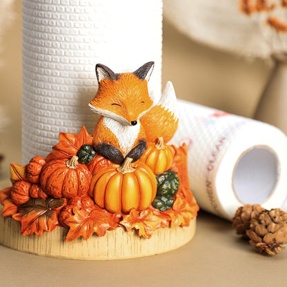 Bicuzat Autumn Maple Leaves Pumpkin Pattern Paper Towel Holder Stand, Resin Fox Crafts Display for Kitchen Countertop, Halloween, Harvest Festival, Cafe, Restaurant