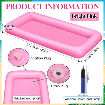 Leitee 3 Pcs Inflatable Serving Bar Kit Includes Salad Buffet Tray with Drain Plug Mesh Food Cover Food Drink Containers and Inflator for Ice Supplies Halloween Party Camping Picnic(Pink)