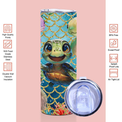 Cute Sea Turtle Decor Tumbler, 20 oz Tumbler, Insulated Coffee Mug, Stainless Steel Thermal Cup with Lid, Vacuum Travel Cup, Friendship Christmas Birthday Sea Turtle Gifts for Women Men Girls Boys