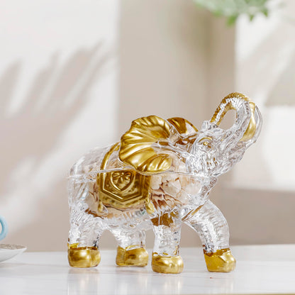 Hand Painted Gold Large Crystal Elephant Candy Jars with Lid, Glass Elephants Candy Dishes Gifts for Elephant Lovers, Sparkling Art Animals Collectible Decoration for Home Table Centerpiece.
