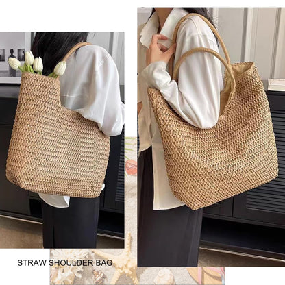 YAVCOOL Straw Beach Bags for Women Woven Beach Tote Bag Casual Boho Large Shoulder Handbags Purse for Vacation Holiday
