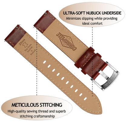 CORROPELLE Leather Watch Bands Quick Release, Elegant Top Grain Leather Watch Straps Band Replacement for Men and Women, Watch and Smartwatch, Choice of Width 18mm 19mm 20mm 21mm 22mm