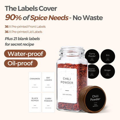 ComSaf 24Pcs (4Oz) Glass Spice Jars with Label, Airtight Seasoning Containers with Lid for Home Cooks to Organizing Herbs, Sugar, Pepper, Salt, Glass Spice Bottles Organize Cabinet & Drawer