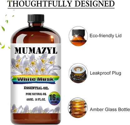 White Musk Essential Oil, White Musk Oil 16 Fl Oz 480ML for Diffuser Humidifier Yoga Cleaning DIY Candle Soap Making MUMAZYL Essential Oils