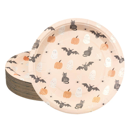 Cheerland Summer ween Paper Plates Disposable Cute Pumpkin Bat Ghost Party Plates for Pastel Halloween Decoration Kids Birthday Baby Shower and Spooky Summerween Party Decorations 7 Inch Pack of 24
