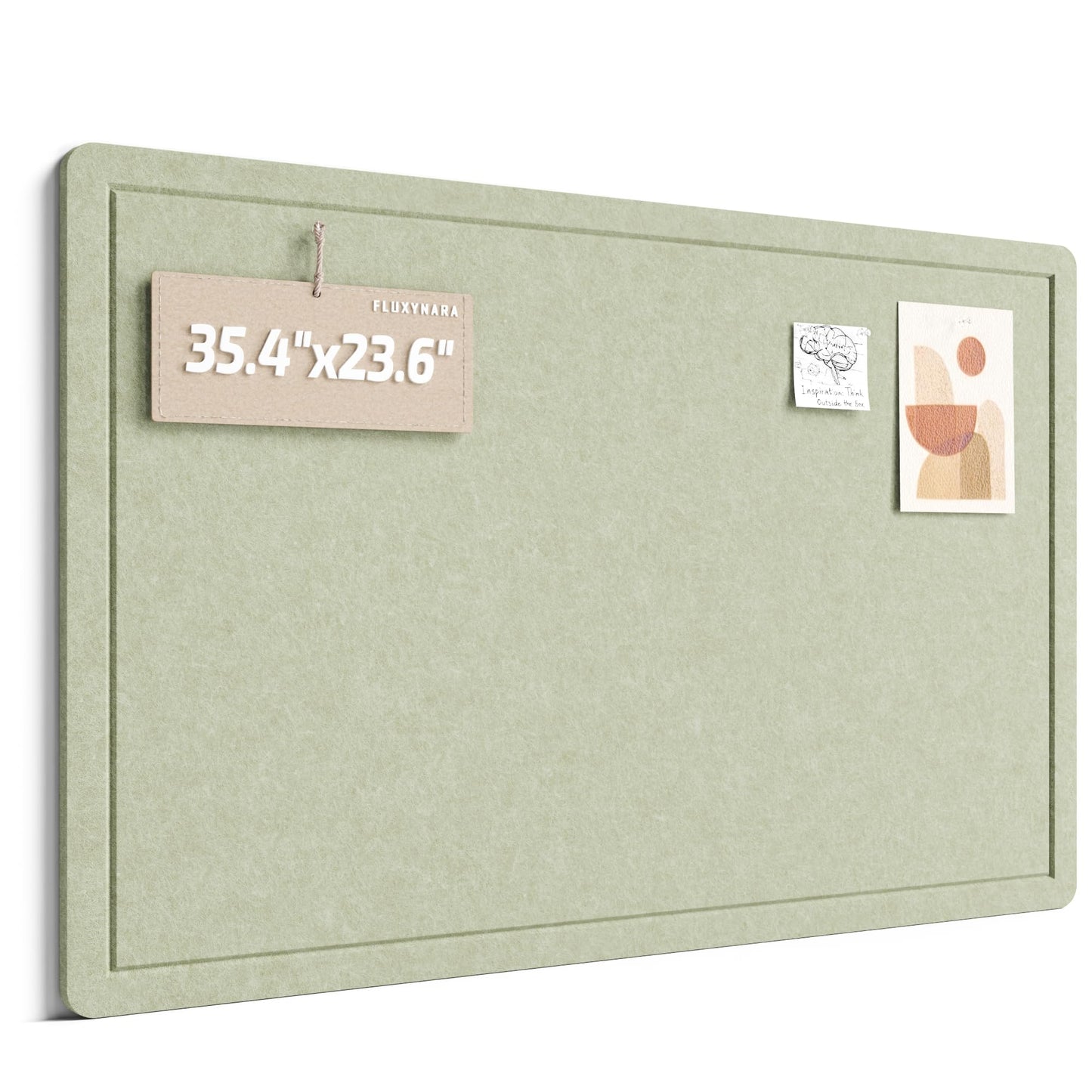 Fluxynara Bulletin Board, 35.4" x 23.6" Cork Board Alternative with 12 Safe Removable Adhesive Tabs, Foldable Felt Pin Board for Home Office, Classroom, Bedroom,Entryway for Walls—Sage