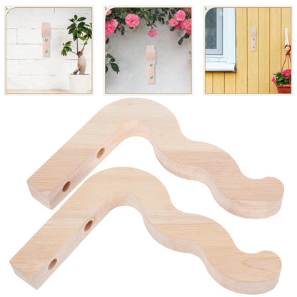 Ciieeo 2pcs Wall Hook Flower Brackets for Plants Indoor and Outdoor, Wooden Plant Hangers for Pots, Lanterns, Wind Chimes, Decorative Wall Mounted Hanging Hooks for Garden Patio