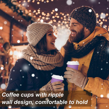 Patelai 48 Pcs 12 oz Disposable Coffee Cups with Lids and Sleeves Bulk, Insulated Hot Chocolate Paper Cup for Hot and Cold Beverage Water Juice Cocoa Tea Party Restaurants Travel Supplies (Purple)