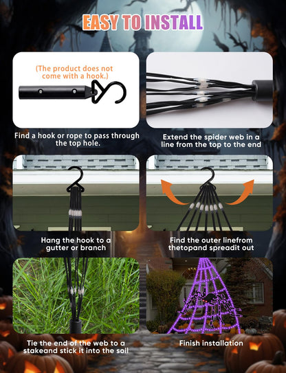 Halloween Decorations Outdoor Spider Web Lights - 16.4Ft Light Up Spider Web with 550 LEDs, Waterproof, 8 Modes Memory Function for Outdoor Yard Halloween Decorations (with Spider)