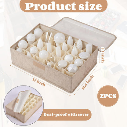 Acellegic 2 Pcs Light Bulb Organizer Storage Box Ornament Storage with 30 Dividers Foldable Bulbs Organizer with Lid Sturdy PP Board Fits Various Standard Dustproof Fabric Case for Home Vbs (Beige)