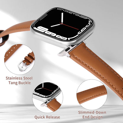 Women Slim French Full Grain Leather Band Compatible with Apple Watch 40/41/42/38mm, Lightweight Breathable iWatch Straps for Series 11 10 9 8 7 6 5 4 SE 3 2 1, Brown