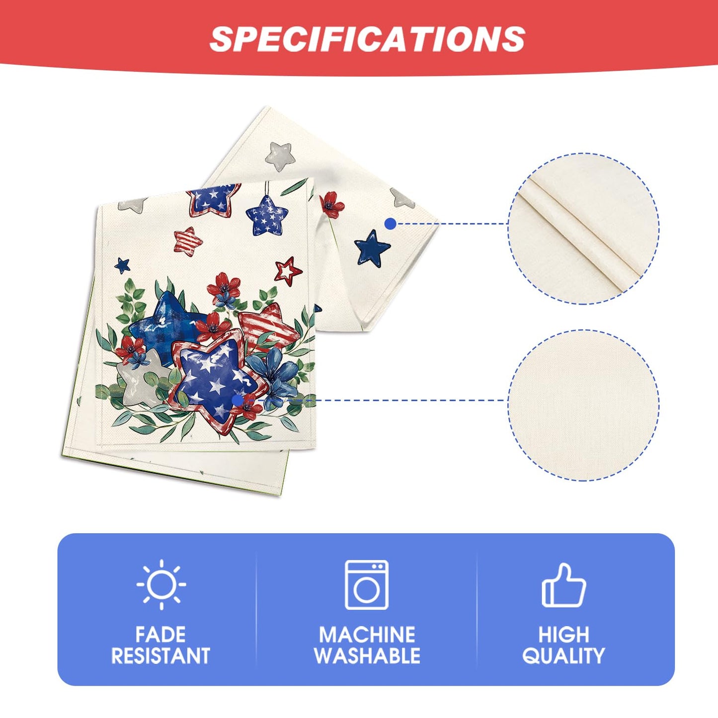 Artoid Mode Eucalyptus Flowers Stars Patriotic 4th of July Table Runner, Memorial Day Kitchen Dining Table Decoration for Home Party Decor 13x36 Inch