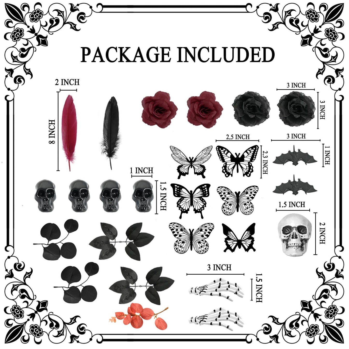 TSVATE Gothic Cake Decorations - 26PCS Black Cake Toppers with Red Black Rose, Skull, Butterfly Cupcake Toppers for Goth Birthday, Wedding, Halloween