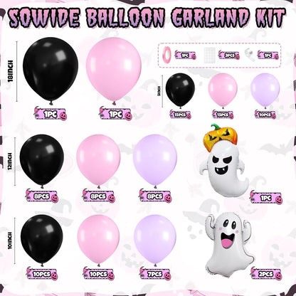 Halloween Balloon Arch Garland Kit,Black Pink Purple Ghost Foil Pumpkin Ghost Balloons for Family Halloween Party Background Classroom Decorations Cosplay Theme Party