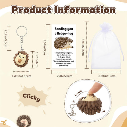 Gerrii 24 Sets 3D Hedgehog Fidget Keychains with Inspirational Cards Bulk 3D Hedgehog Press Stress Relief Sensory Keychain Gifts Employee Appreciation Positive Gifts for Coworkers Teacher