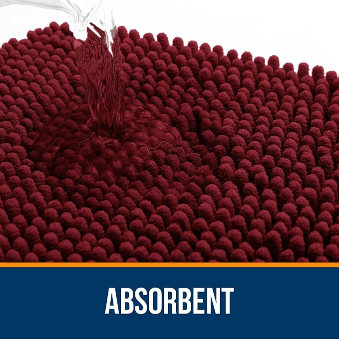 OLANLY Large Bathroom Rugs 44x32, Extra Soft Absorbent Chenille Bath Rugs, Rubber Backing Quick Dry, Machine Washable Bath Mats for Bathroom Floor, Tub and Shower, Home Decor Accessories, Burgundy