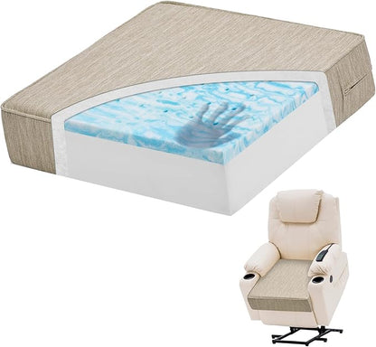 baibu 20x20x5 Inch Square Gel Memory Foam Recliner Cushions for Elderly, Dual-Layer Non-Slip Recliner Seat Cushion Suitable for Couch for Easy to Stand Up & Reduce Hip & Lumbar Pain, Beige