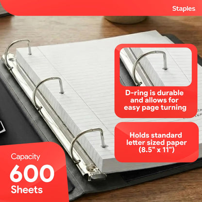 Staples Better 3-Inch D-Ring Binder, Black – Heavy-Duty 3-Ring Binder for School & Office Storage