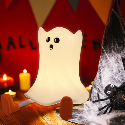Gefaxi Ghost Night Light Silicone Cute Halloween Ghost Decor Night Light for Breastfeeding Squishy Ghost Nightlight Cordless Rechargeable Dimmable Touch Fun Bedside Light Lamp for Halloween Gifts